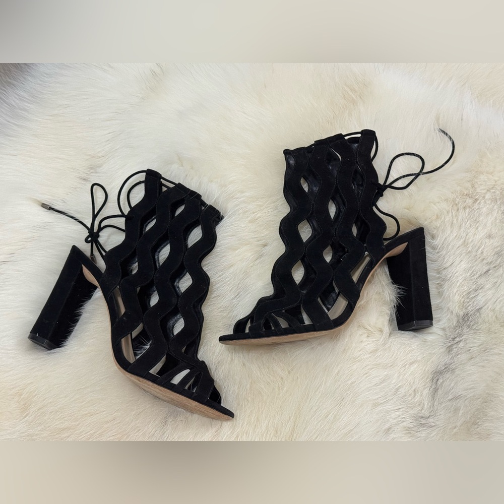 Alexandre Birman Loretta Black Suede Cutout Block Heels Size 41 /11 US $995 EUC - Picture 2 of 15